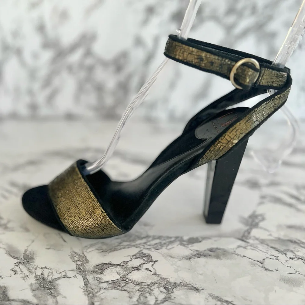 Diane Von Furstenberg Sandals Heeled Metallic Ankle Strap Olive Green 6.5
